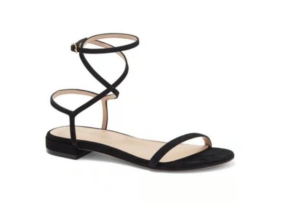 Stuart Weitzman Sleek Black Ankle Strap Sandals Size 6.5